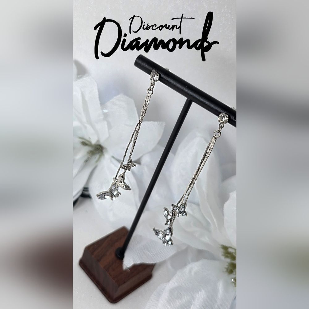 Clear White Butterfly Diamond Drop Dangle Earrings 925 Silver